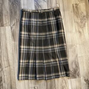 Isaac Mizrahi Target 6 Smooth Brown Plaid Pencil Back Pleats Aqua Lining UNWORN!